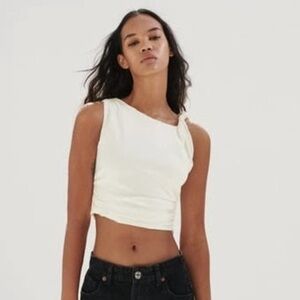 ZARA STRETCHY LINEN BLEND CROP TOP Women's Size M